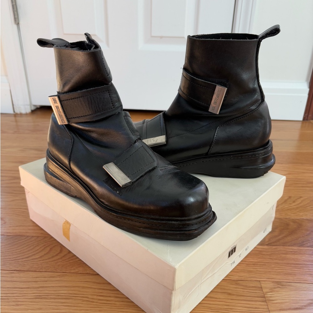 Dirk Bikkembergs Vintage 90s Black Leather Bondage Platform Boots EU 41 US 8